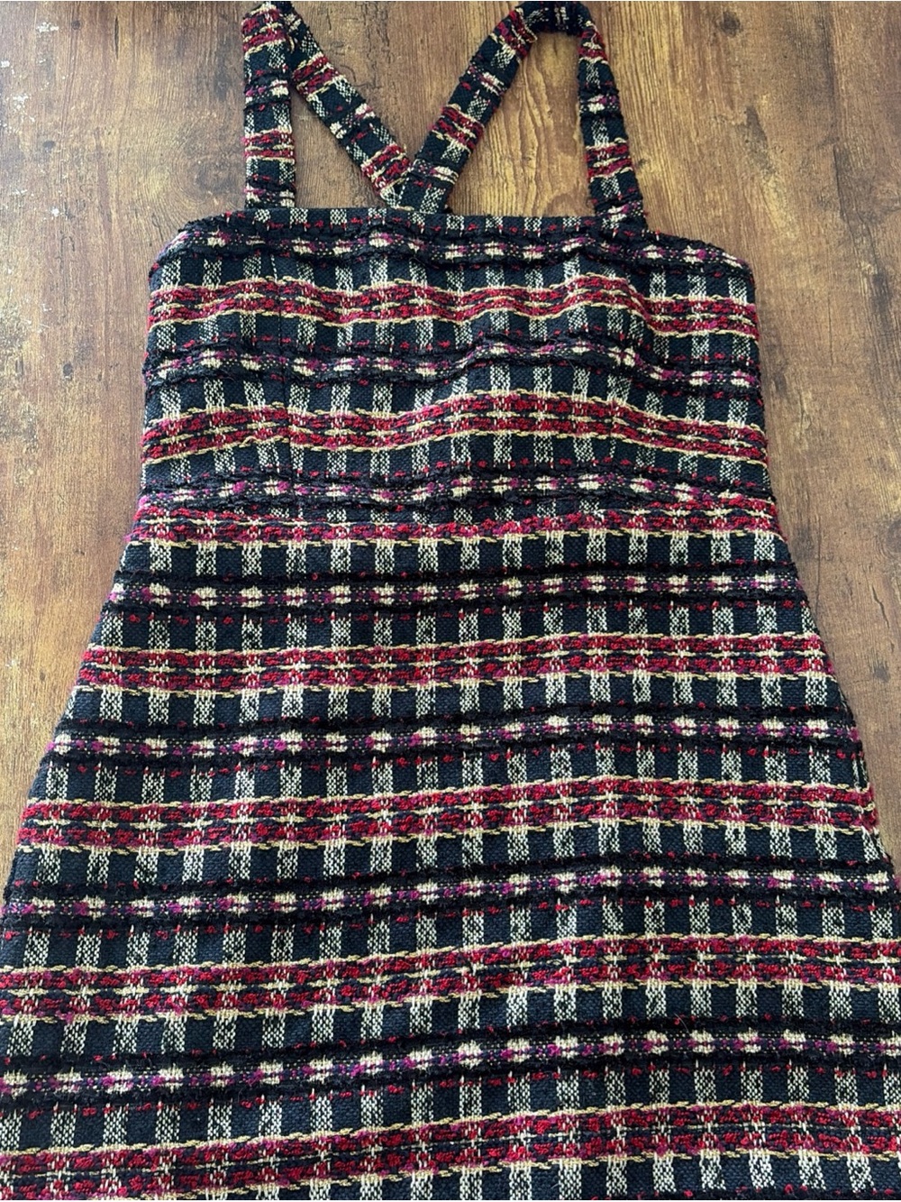 House of Harlow Plaid Tweed Strappy Women's Dress in Black and Red
